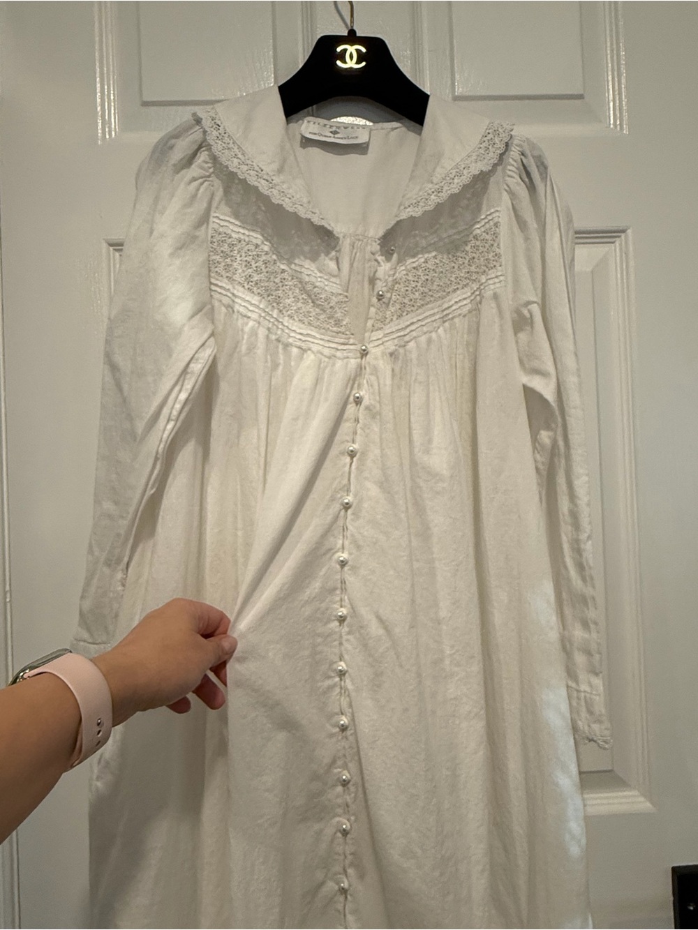 Vintage Eileen West Queen Anne’s Lace White Cotton Nightshirt Nightgown Pearl - Picture 9 of 12